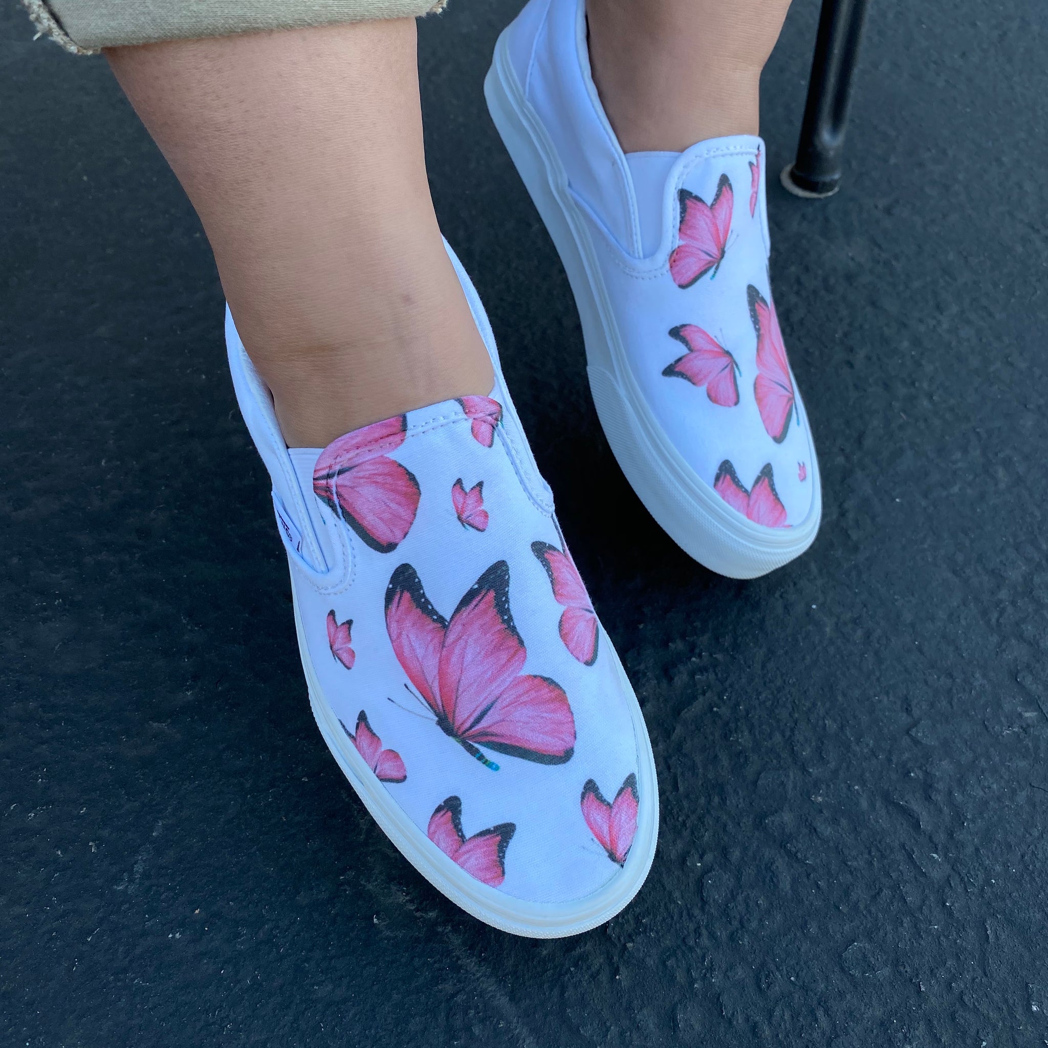 Custom Printed Pink Butterfly Vans 