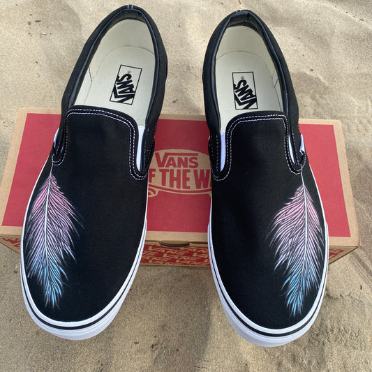 Slip On Vans - Black - American Flag Made in USA - Custom Vans