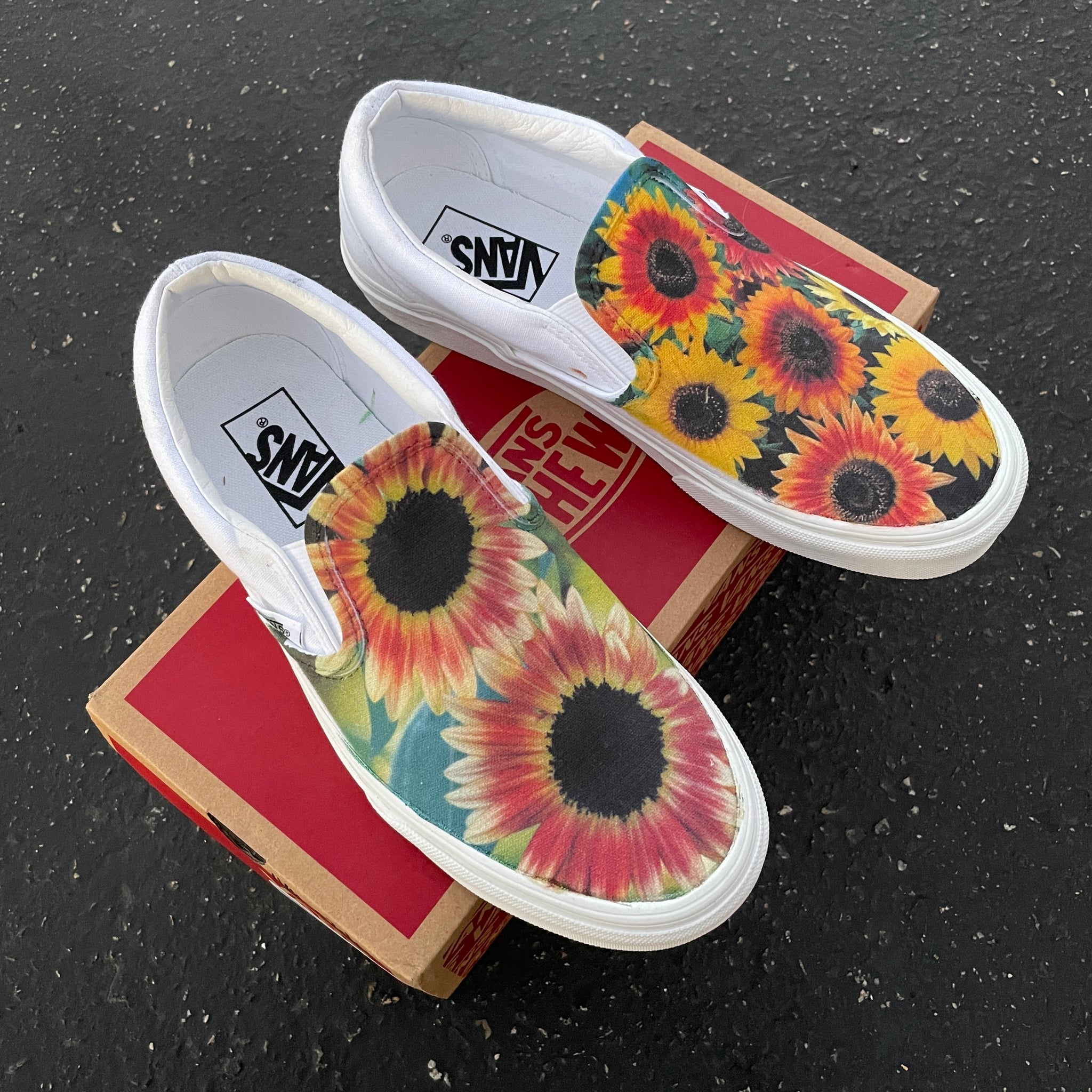 vans slip ons with sunflowers