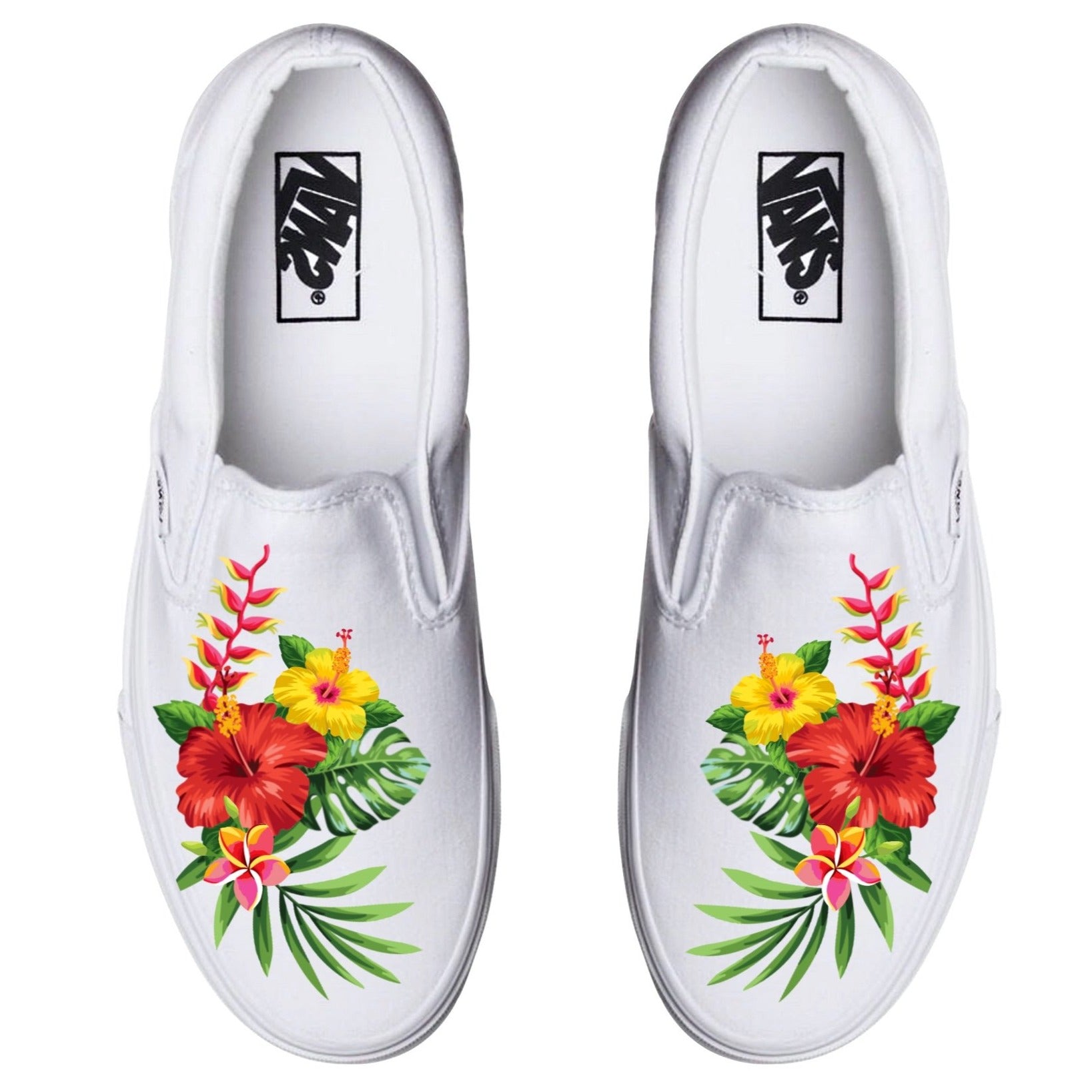 white slip on vans with flowers