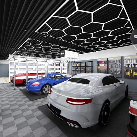 Hexagon Garage Lights LED Grid Detailing Shop