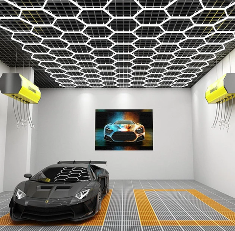 Hexa-LED Honeycomb Ceiling Lights  Garage design interior, Garage design,  Garage lighting