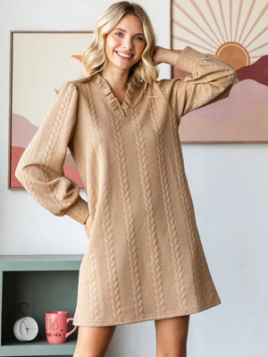 Textured Knit Puff Sleeve Dress - HOMESTEAD 