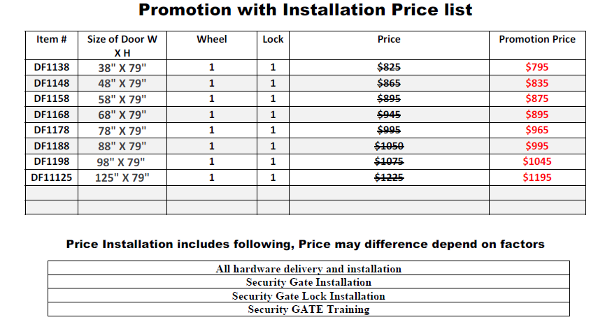folding gate installation price list