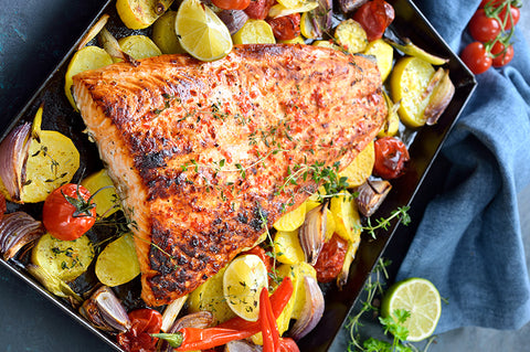 Sheet-Pan Chili-Lime Salmon with Potatoes & Peppers Luxeit Blog