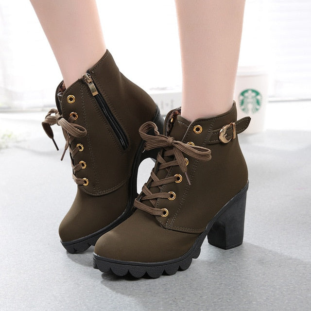 ladies tan lace up ankle boots