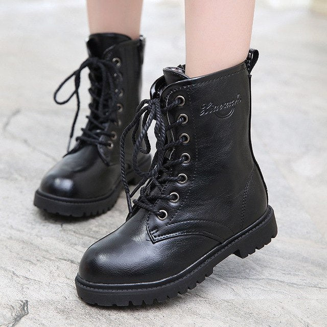 Black leather fashion boots