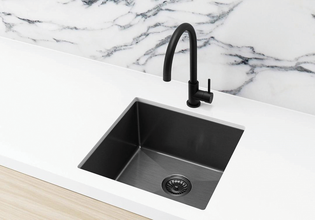 Matte Black Tapware and Gunmetal Kitchen Sink (MKSP-S450450-GM) by Meir Australia