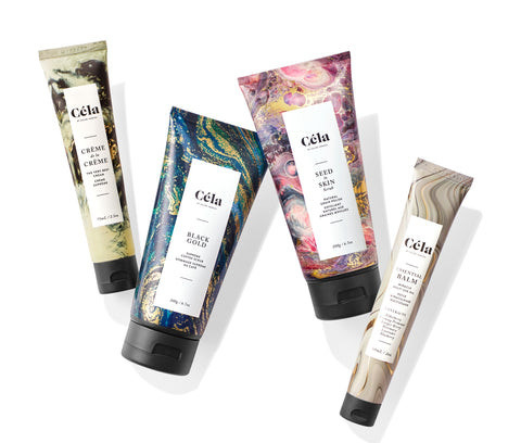 Lithe Lashes blogs 10 local eco brands cela skin featuring four multicoloured tubes of skin creme
