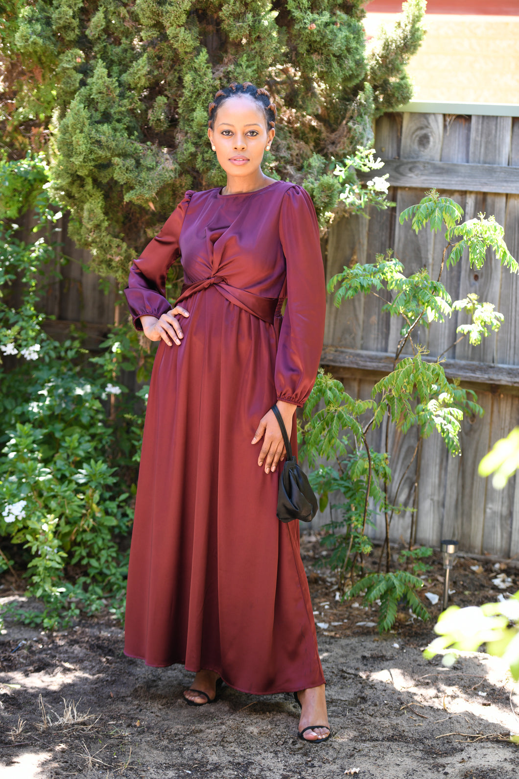 Burgundy Maxi Dress with Knotted Waist
