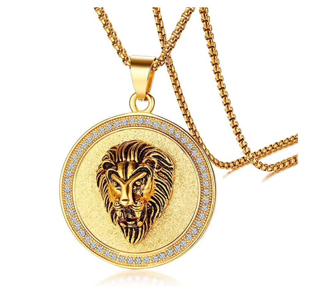 Lion Necklace Gold Color Metal Alloy Lion Medallion Animal Simulated-D ...