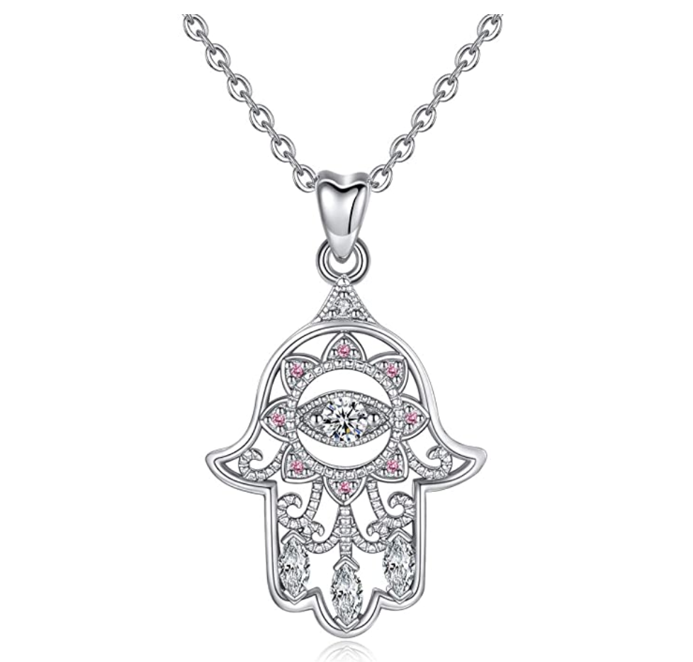 Silver Evil Eye Diamond Jewelry Charm Islamic Rose Gold Hamsa Hand Vin ...