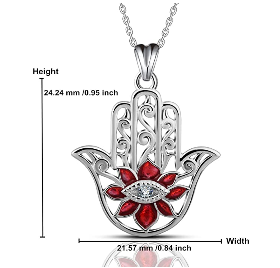 1/10 tcw. Red Lucky Flower Fatima Necklace Evil Eye Diamond Pendant Je ...