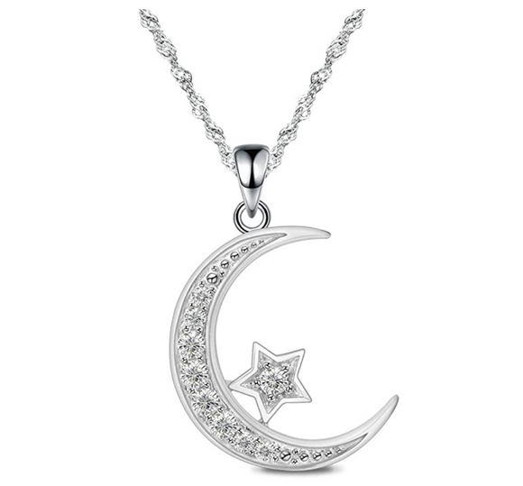 925 Silver Diamond Crescent Moon Star Earrings Islamic Jewelry Muslim ...