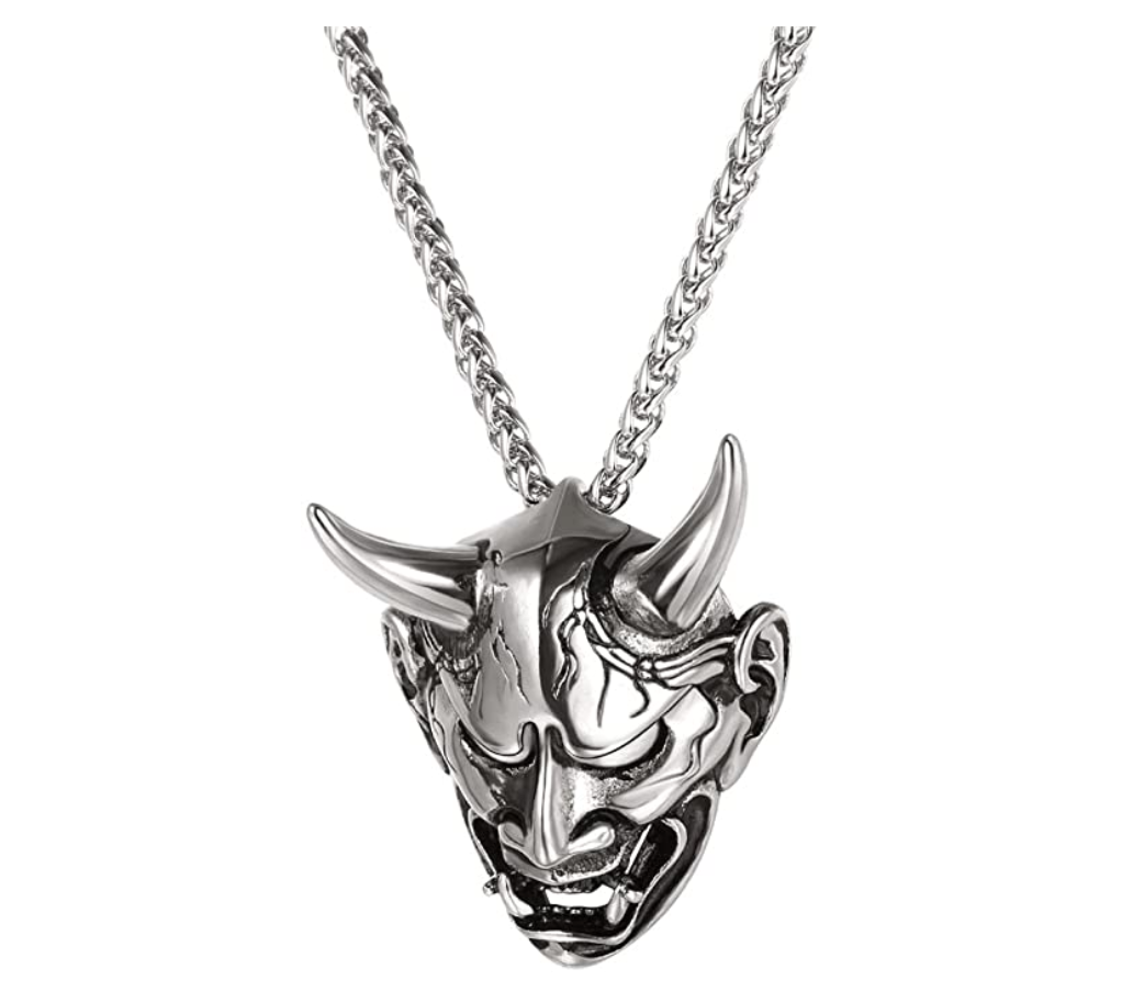 Black Evil Demon Horn Skull Pendant Satan Necklace Cartoon Hip Hop Dev ...