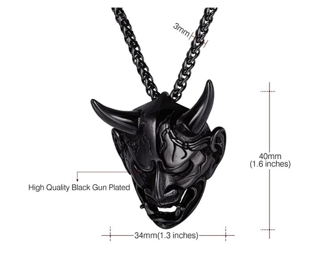 IKE】Fashion Gothic Jewelry Black Evil Demon Horn Skull Pendant Necklace for  Men Oni Mask Men's Designe Jewelry Gifts Handmade Items