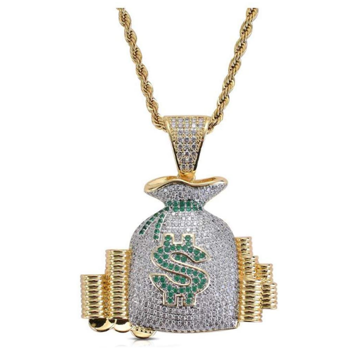 Cash Money Bag Pendant Rapper Money Necklace Cartoon Simulated Diamond ...