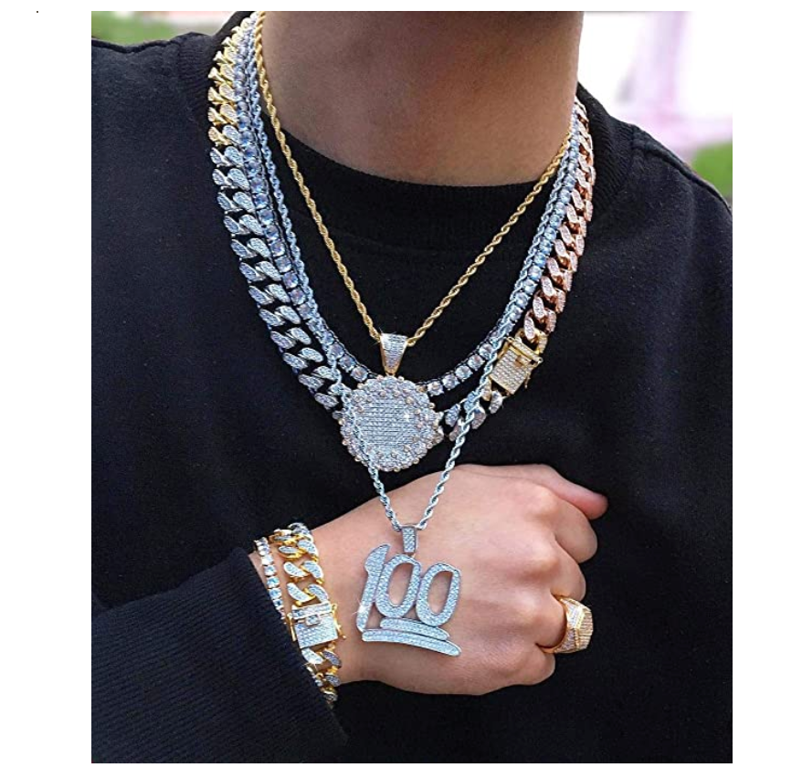 100 Pendant Rapper 100 Emoji Necklace Cartoon Gold Diamond 100 Chain I ...