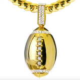 Football Simulated Diamond Necklace Football Pendant Gold Color Metal Alloy Chain Diamond Football Silver Iced Out 24in.