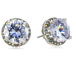 7mm Big Round Silver Color Metal Alloy Simulated-Diamond Earring Circle Earrings (3 Carats)