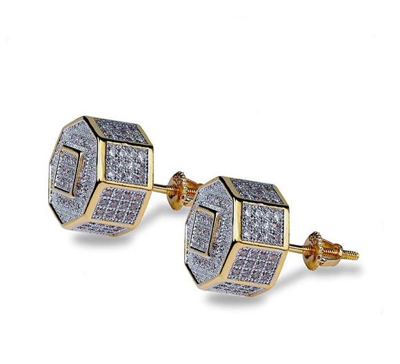 9mm Octagon Square Screw Back Earrings Hip Hop Earrings Simulated-Diam ...