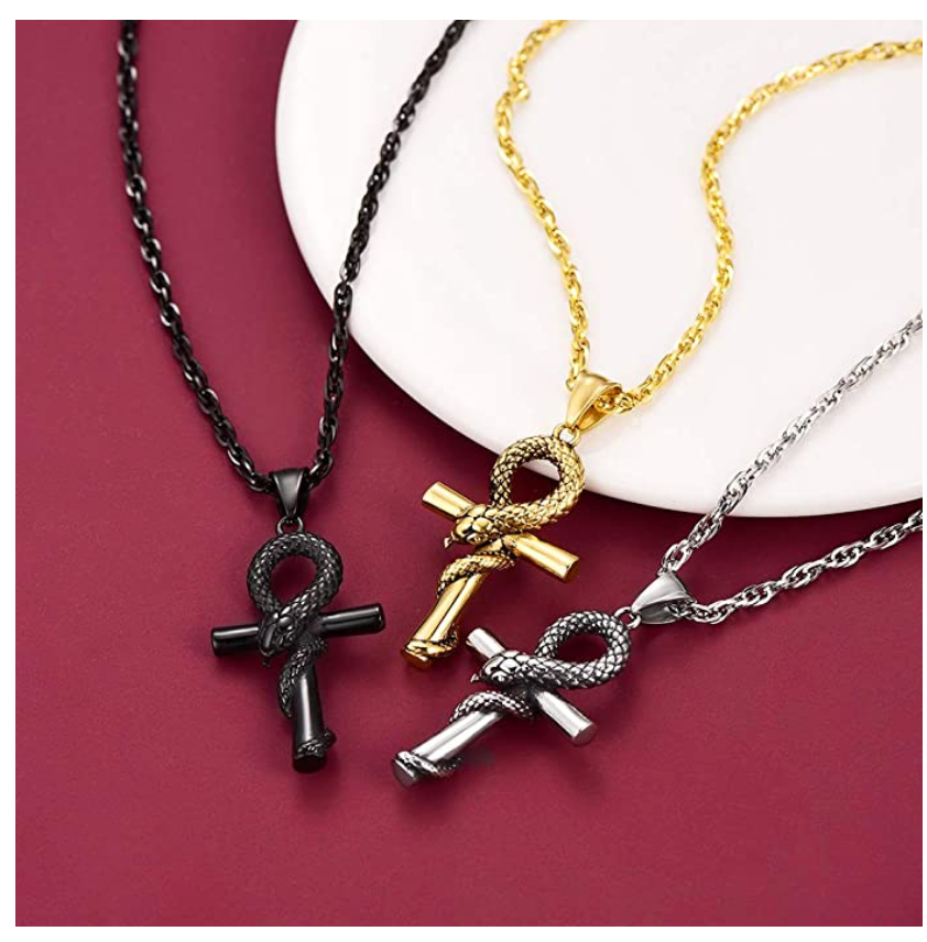 Ankh Snake Pendant Necklace Interwoven Snake Cross Egyptian Jewelry Af ...