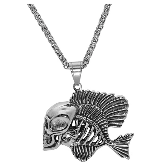 Apmemiss Wholesale Fish Bone & Fishing Hook Skeleton Stainless Steel Pendant  Surfer Chain Necklace 