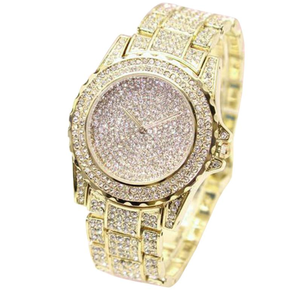 Simulated Diamonds Bust Down Gold Color Watch Iced Out Watch Bling Jew ...