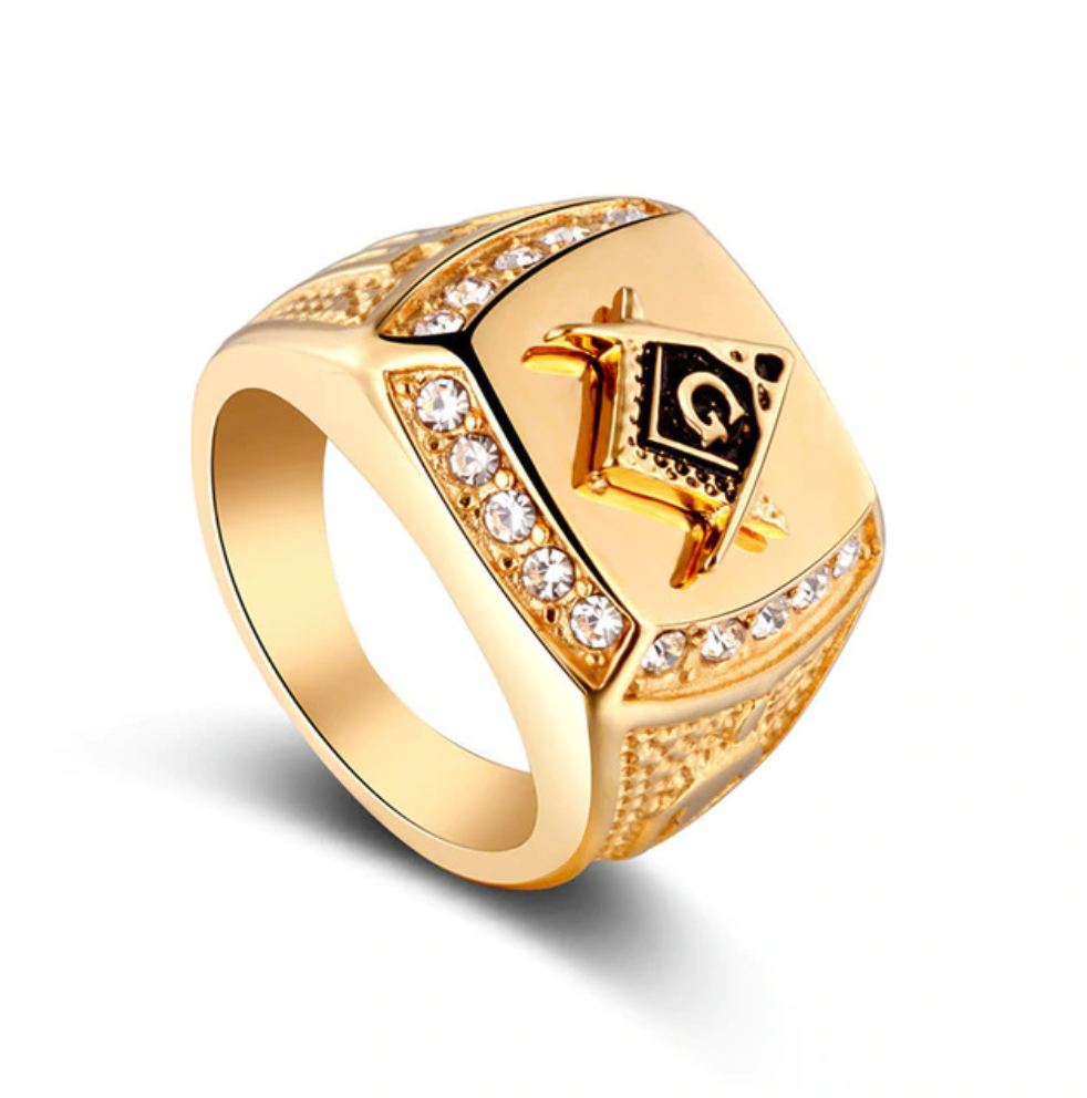 Gold Color Freemason Ring Simulated Diamond Ring Masonic Jewelry Regal ...