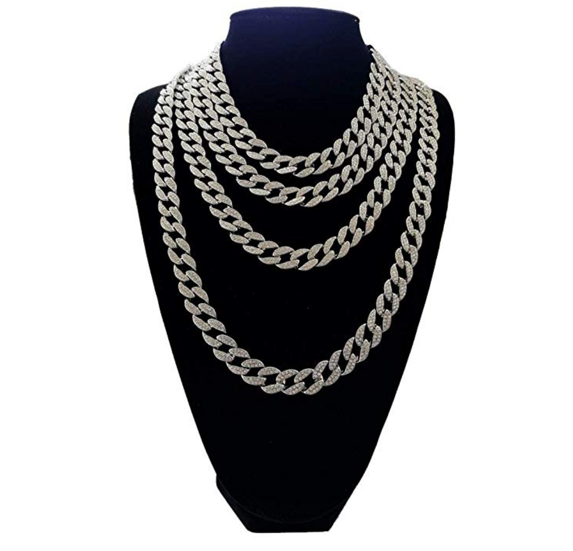 Silver Cuban Link Necklace Bust Down Crystal Jewelry Diamond Hip Hop C ...