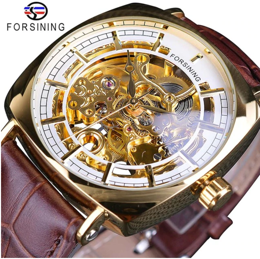 White Mechanical Skeleton Watch Business Luxury Dress Watch Leather De ...