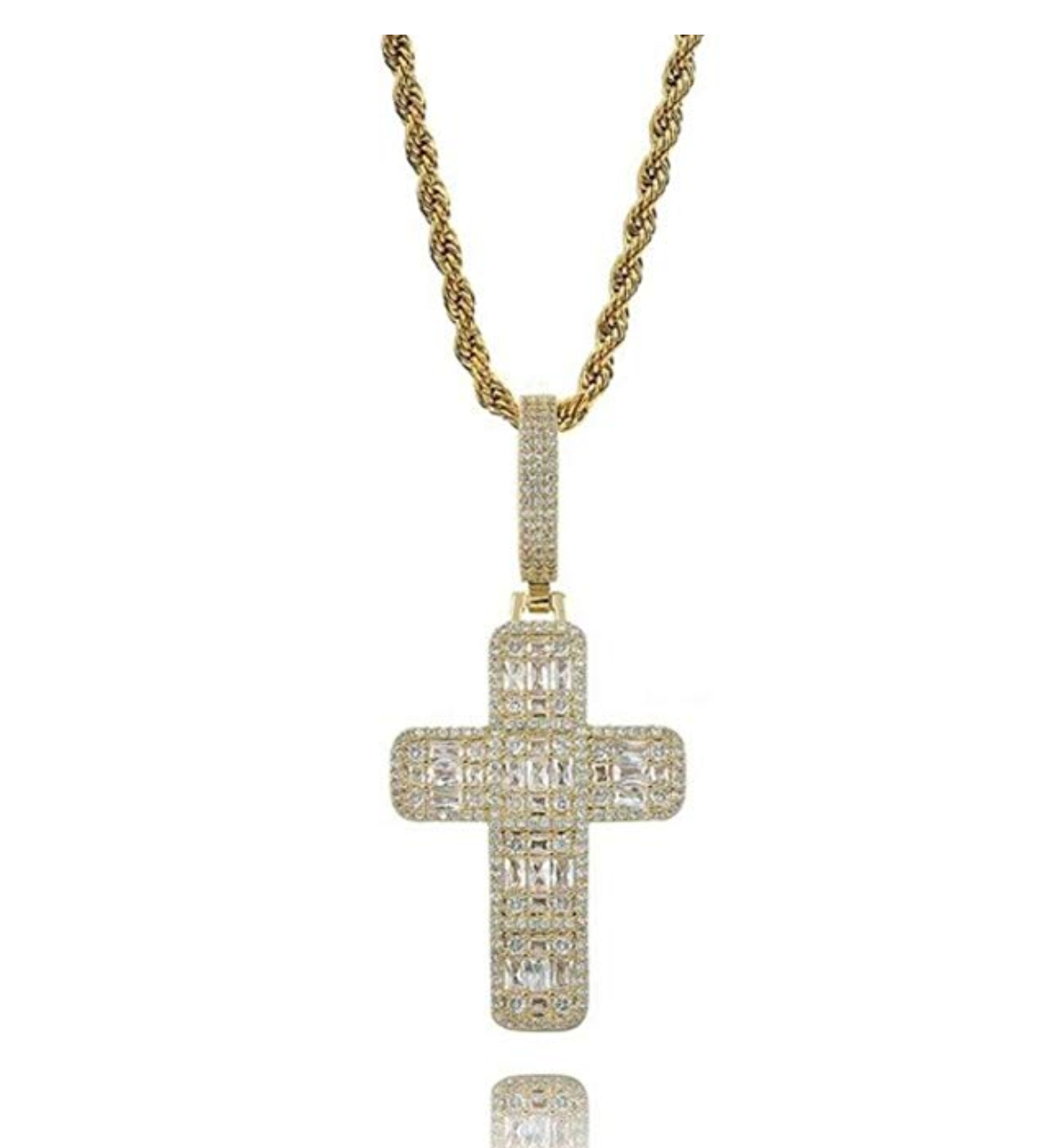 Jesus Cross Baguette Square Hip Hop Cross Diamond Pendant Men Cross Ne ...