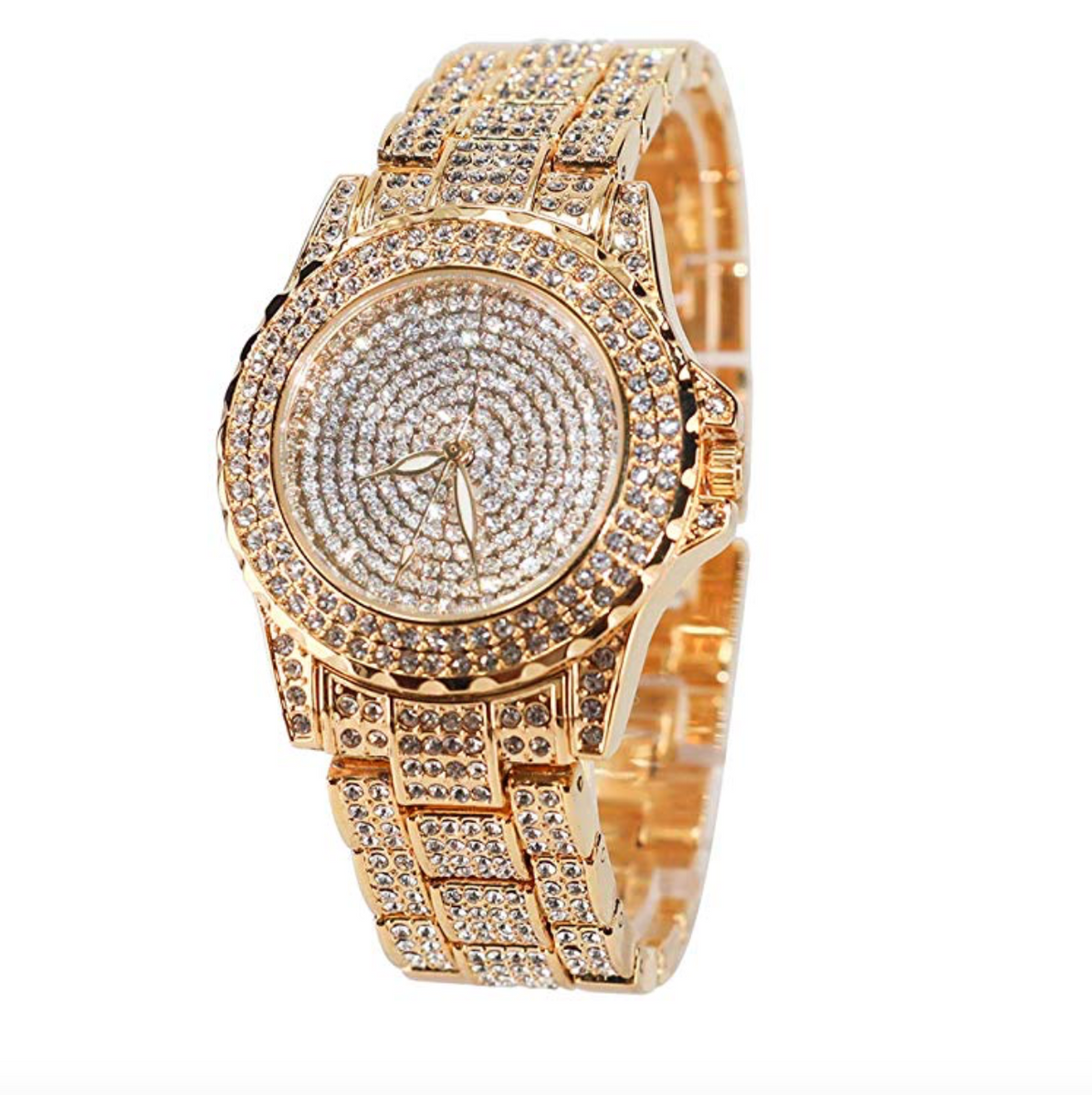 Iced Out Gold Color Watch Simulated Diamond Watch Bust Down Hip Hop Bl ...