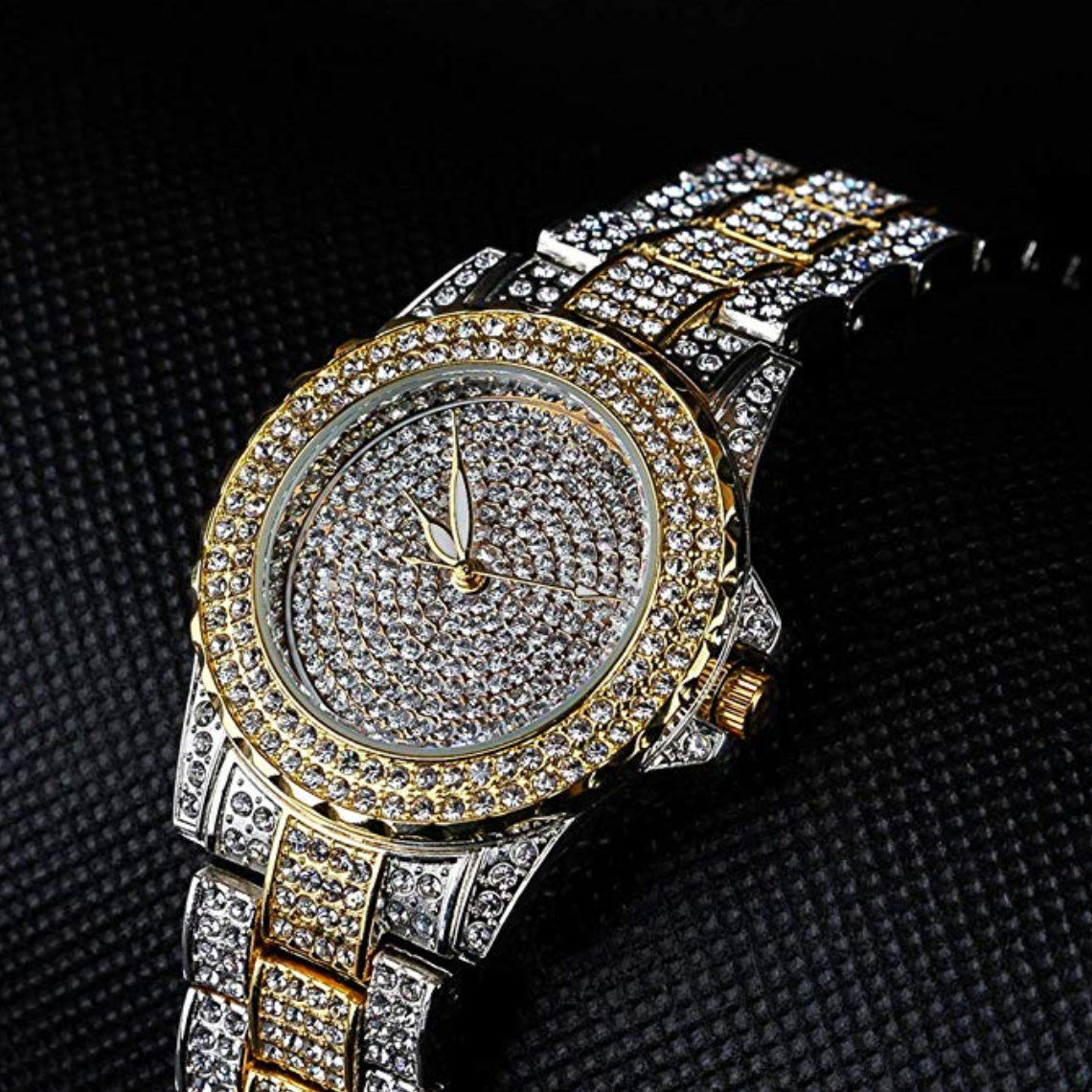 2-Tone Gold Silver Color Watch Simulated Diamond Watch Bust Down Hip H ...