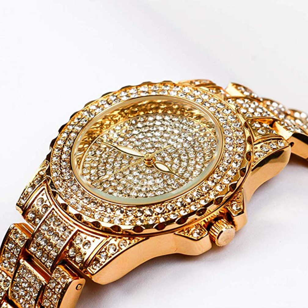 Iced Out Gold Color Watch Simulated Diamond Watch Bust Down Hip Hop Bl ...