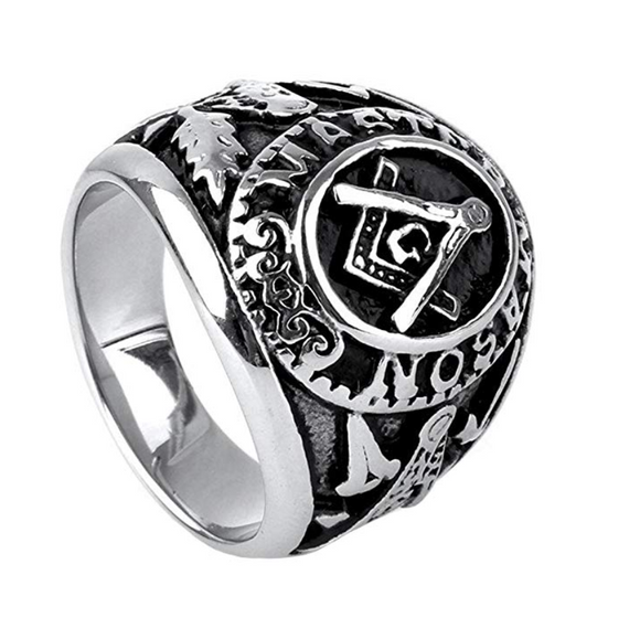 Black Silver Color Master Mason Ring Fraternity Mens Freemason Ring ...