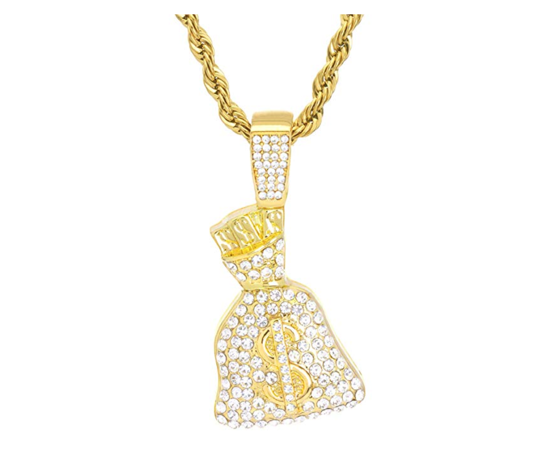 Iced Out Money Bag Necklace Pendant Hip Hop Jewelry Moneybag Necklace ...