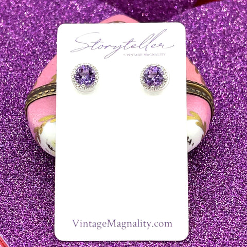 6 MM Amethyst & .01 CTW Diamond Sterling Silver Earrings Storyteller by Vintage Magnality