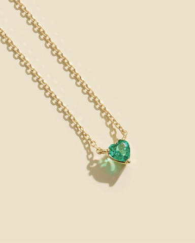 Follow Your Heart Emerald Gemstone May Birthstone Solid 14K Gold Necklace