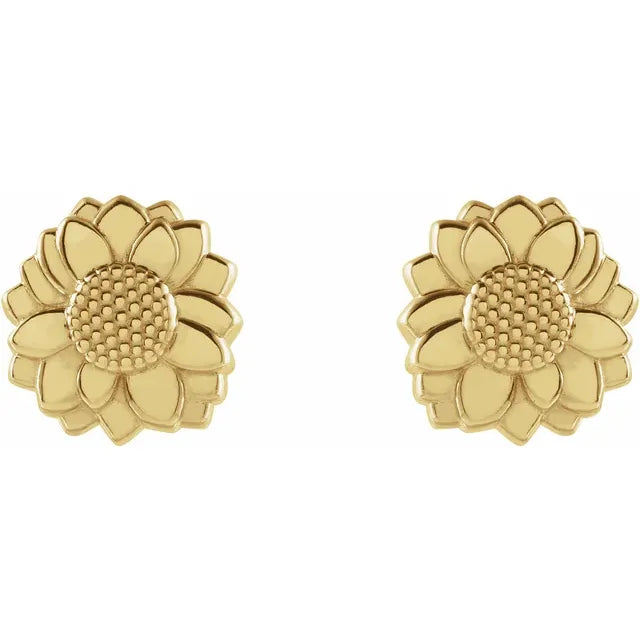 Tiny Sunflower Stud Earrings in 14K Yellow Gold 