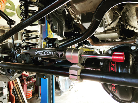 Falcon Fast Adjust steering stabilizer installed on a Teraflex front axle.