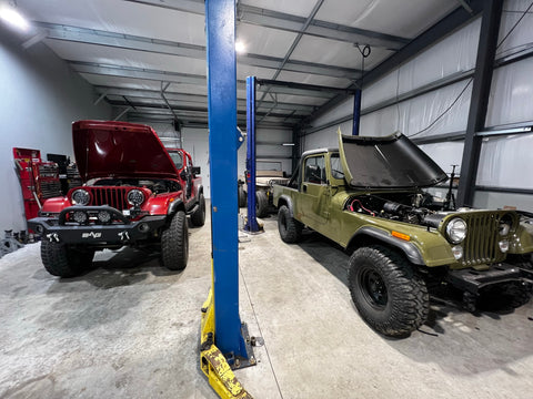 Two Jeep CJ8 Scramblers in the For Fox Sake Shop at once