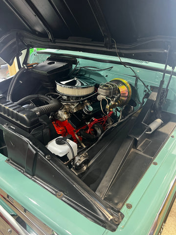 Chevy C10 engine bay with power brakes
