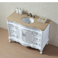 48 Inches White Saturn Single Sink Vanity with Travertine Marble Top myhomeandbath