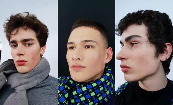 Three male models for the Robyn Lynch show at London Fashion Week Mens