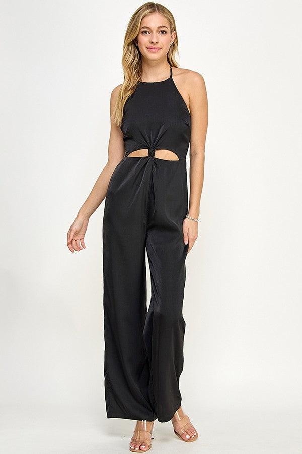 Halter Neck Jumpsuit with Knotted Waist