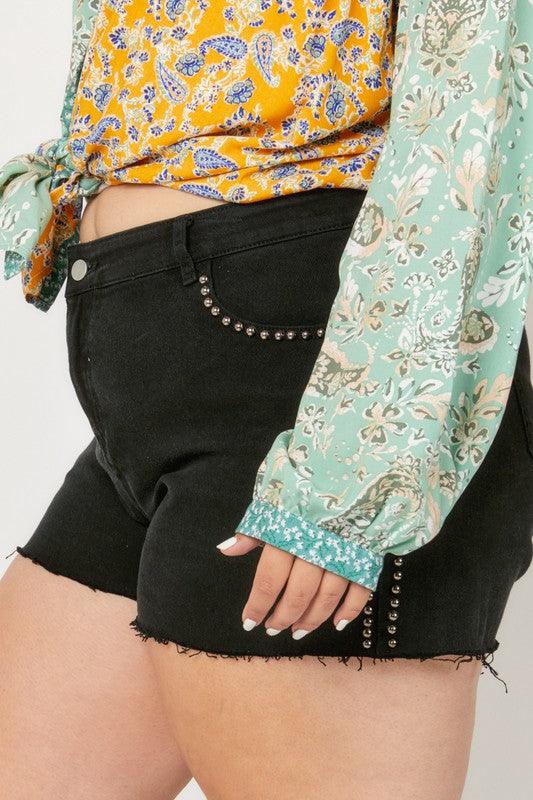 PLUS studded denim cutoff shorts