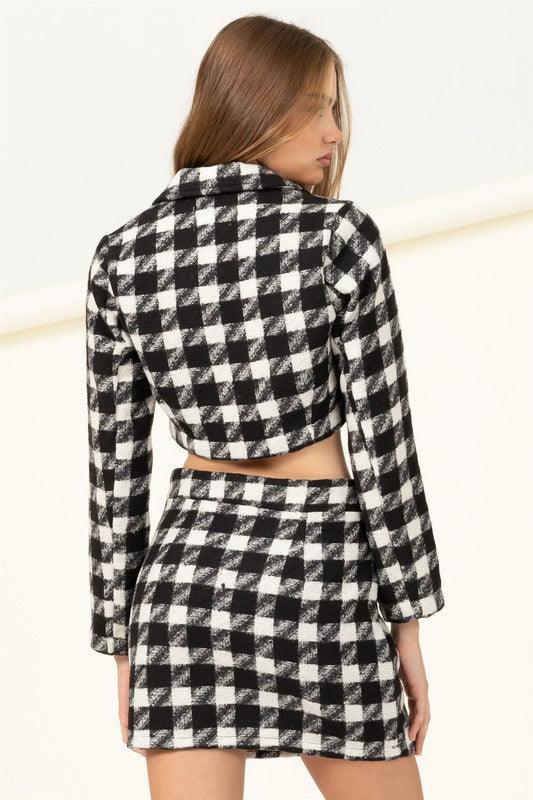 houndstooth crop jacket