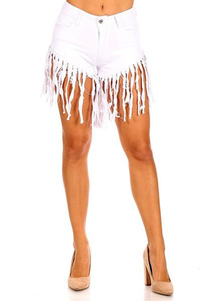 high waist stretchy fringe jean shorts