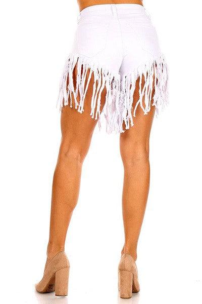 high waist stretchy fringe jean shorts